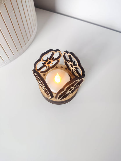 Teelichthalter Blume aus Holz | Blumen Teelicht | Winter Dekoration