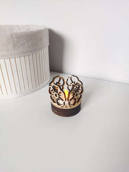 Teelichthalter Blume aus Holz | Blumen Teelicht | Winter Dekoration