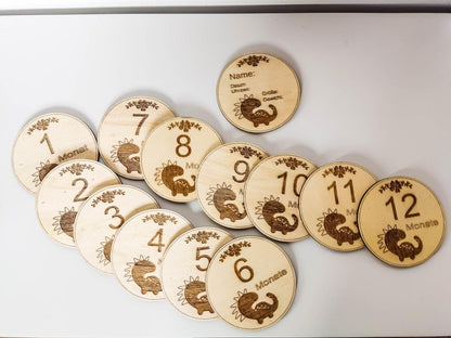 13 Bezaubernde Dino-Meilensteinkarten aus Holz - Das perfekte Geschenk zur Geburt oder Babyparty - Prami's