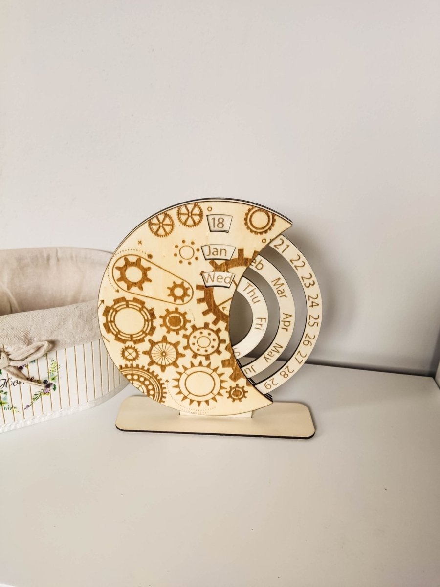 Ewiger Kalender "Zahnräder" aus Holz | Nachhaltiger Dauerkalender - Prami's