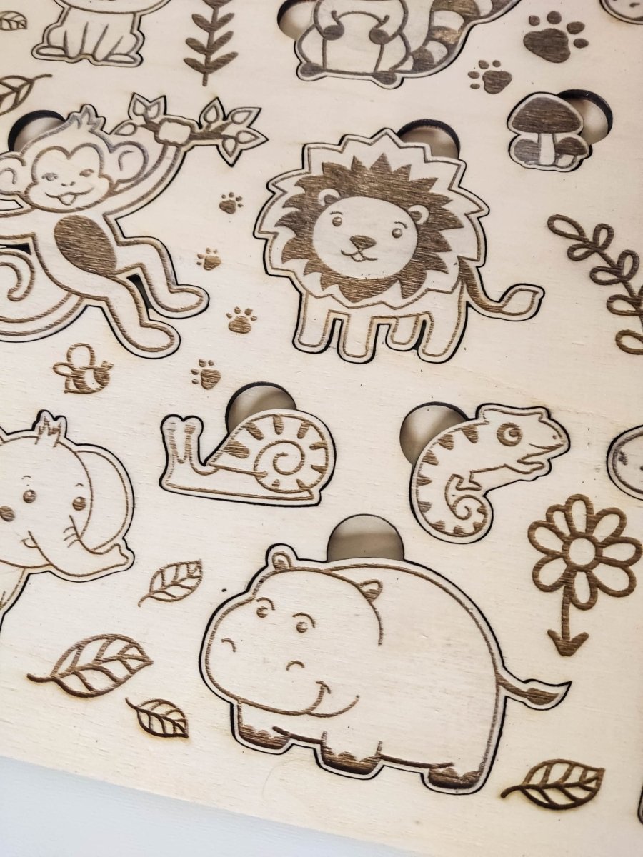 Kinder Steckpuzzle "Wildtiere" aus Holz | Puzzle für Kleinkinder mit Tieren - Prami's