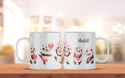 Personalisierte Kaffeetasse mit Panda Bären und Name | Bedruckte Tasse aus Keramik - Prami's
