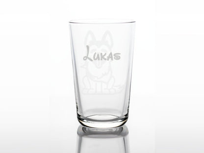 Personalisiertes Kinderglas mit Namen und Husky | Trinkglas mit Gravur - Prami's
