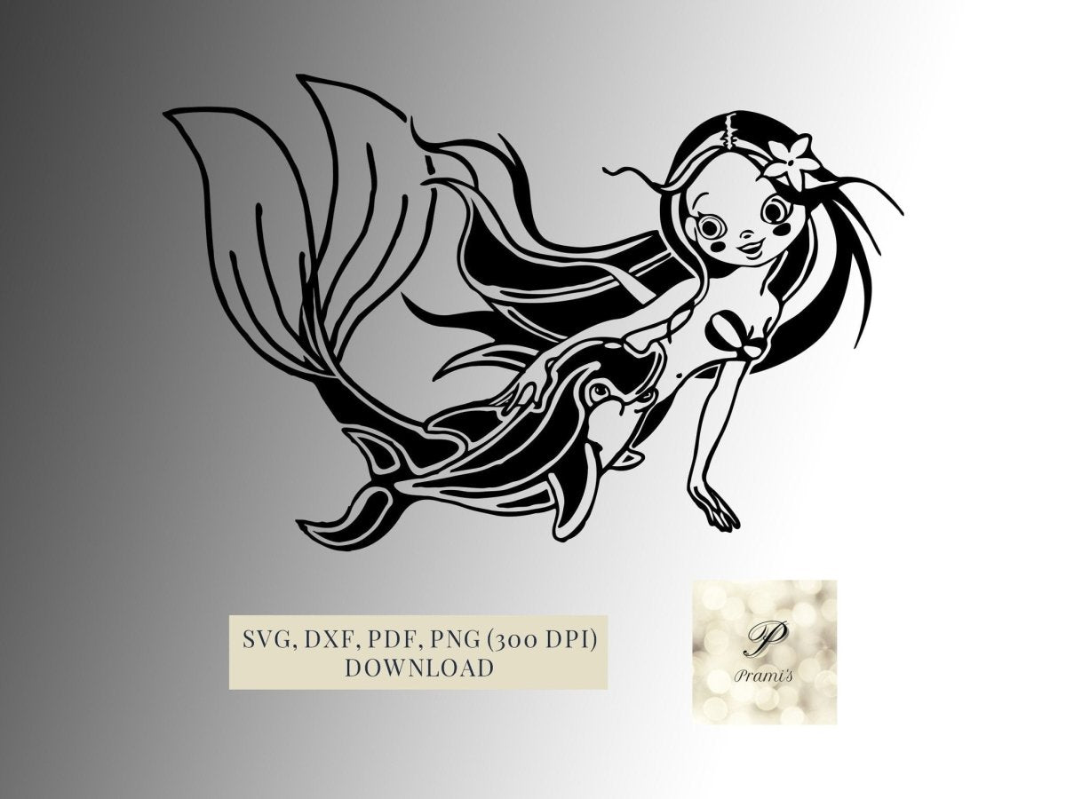 Plotterdatei Meerjungfrau mit Delfin SVG Datei für Cricut, Meerjungfrauen Design Digital Download - Prami's