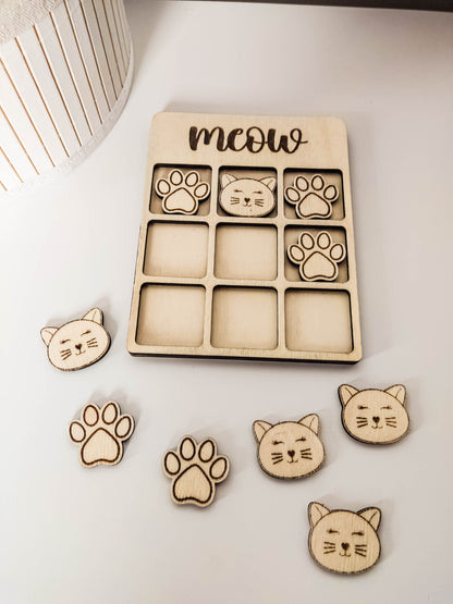 Personalisierbares TicTacToe "Katze" Spiel aus Holz | Brettspiel mit Namen und Katzen.