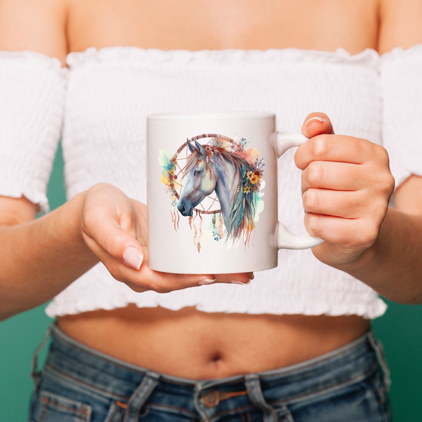 Personalisierte Kaffeetasse Boho Pferd | Bedruckte Keramiktasse