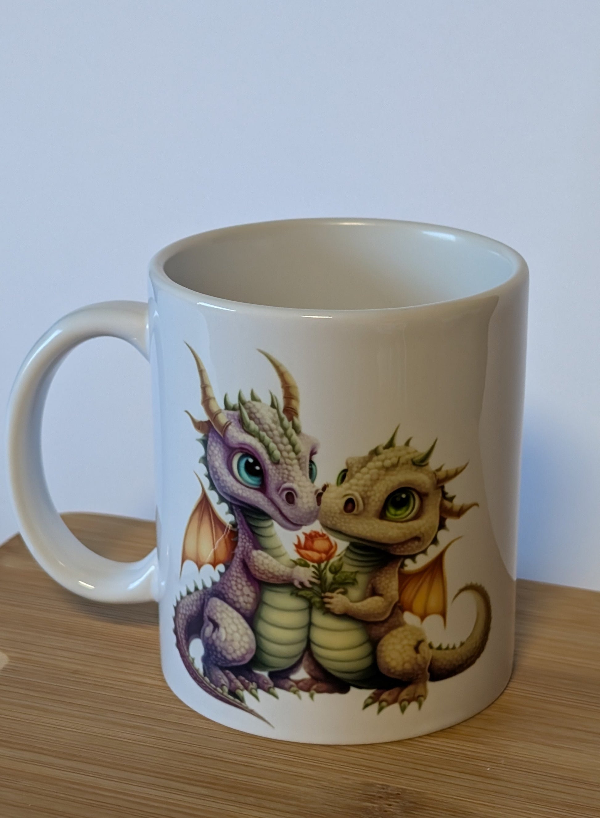 Kaffeetasse mit süßem Drachenpaar | Fantasy Keramik Tasse