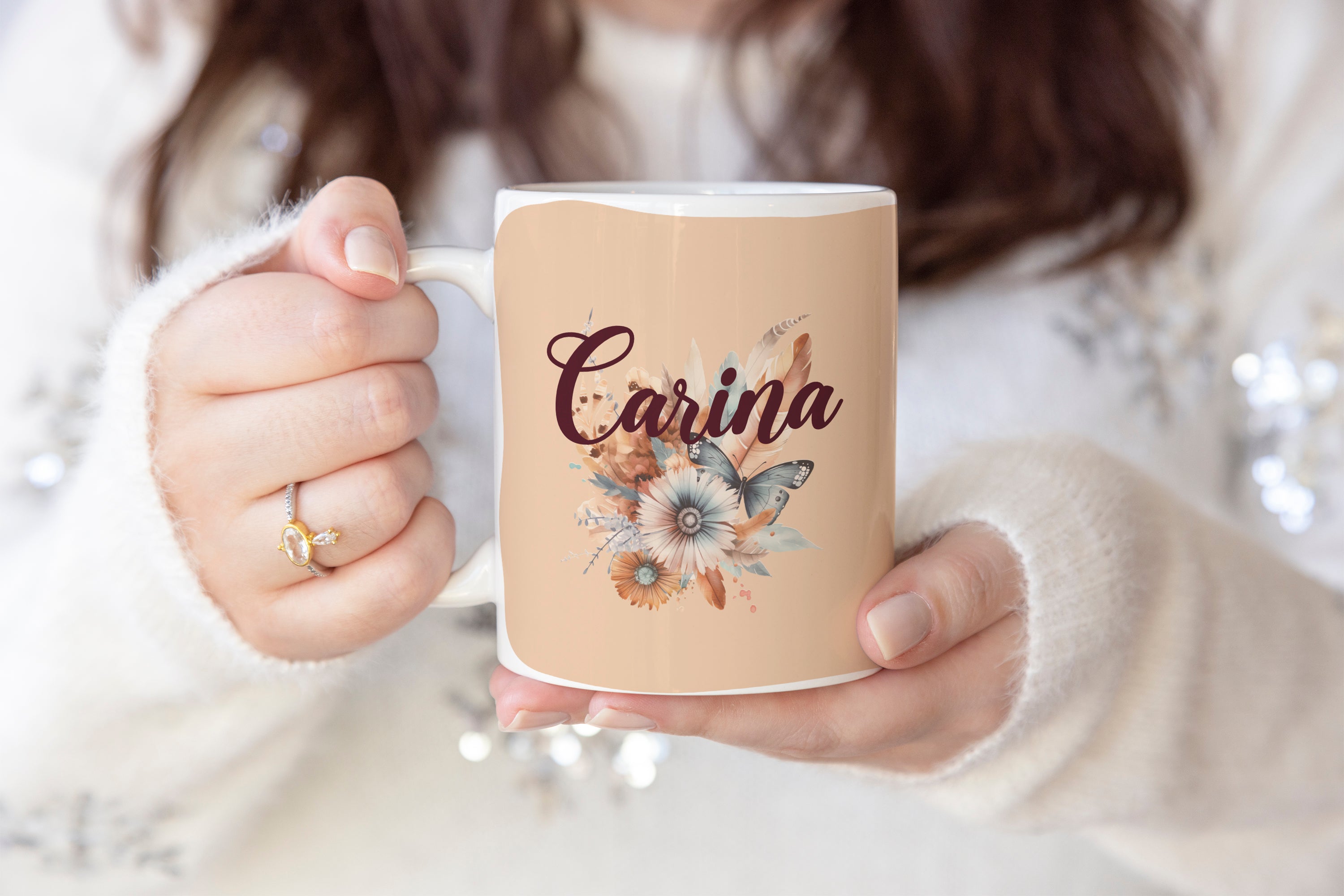 Personalisierte Kaffeetasse Boho Katze | Bedruckte Keramiktasse