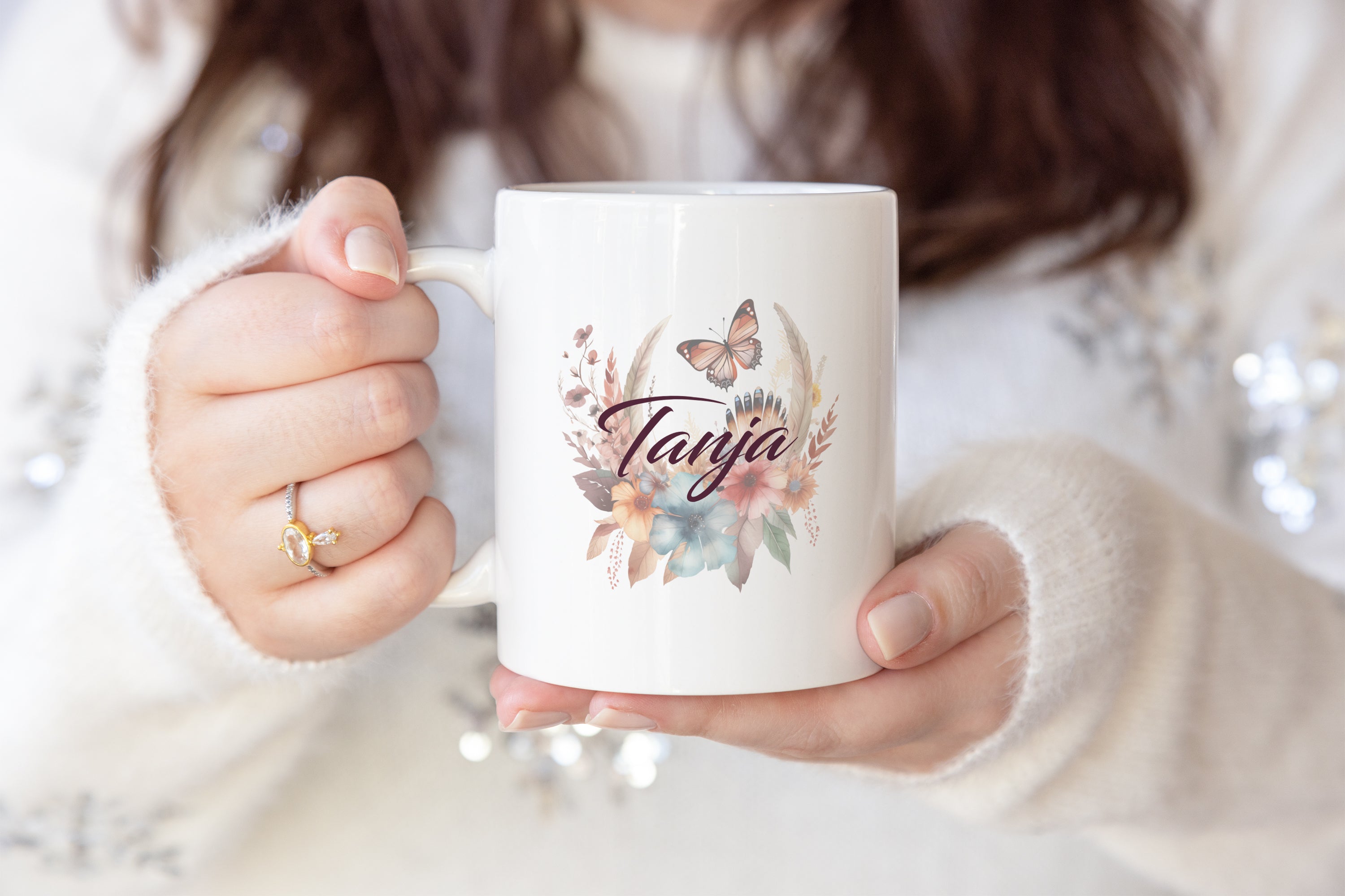 Personalisierte Kaffeetasse Boho Katze | Bedruckte Keramiktasse