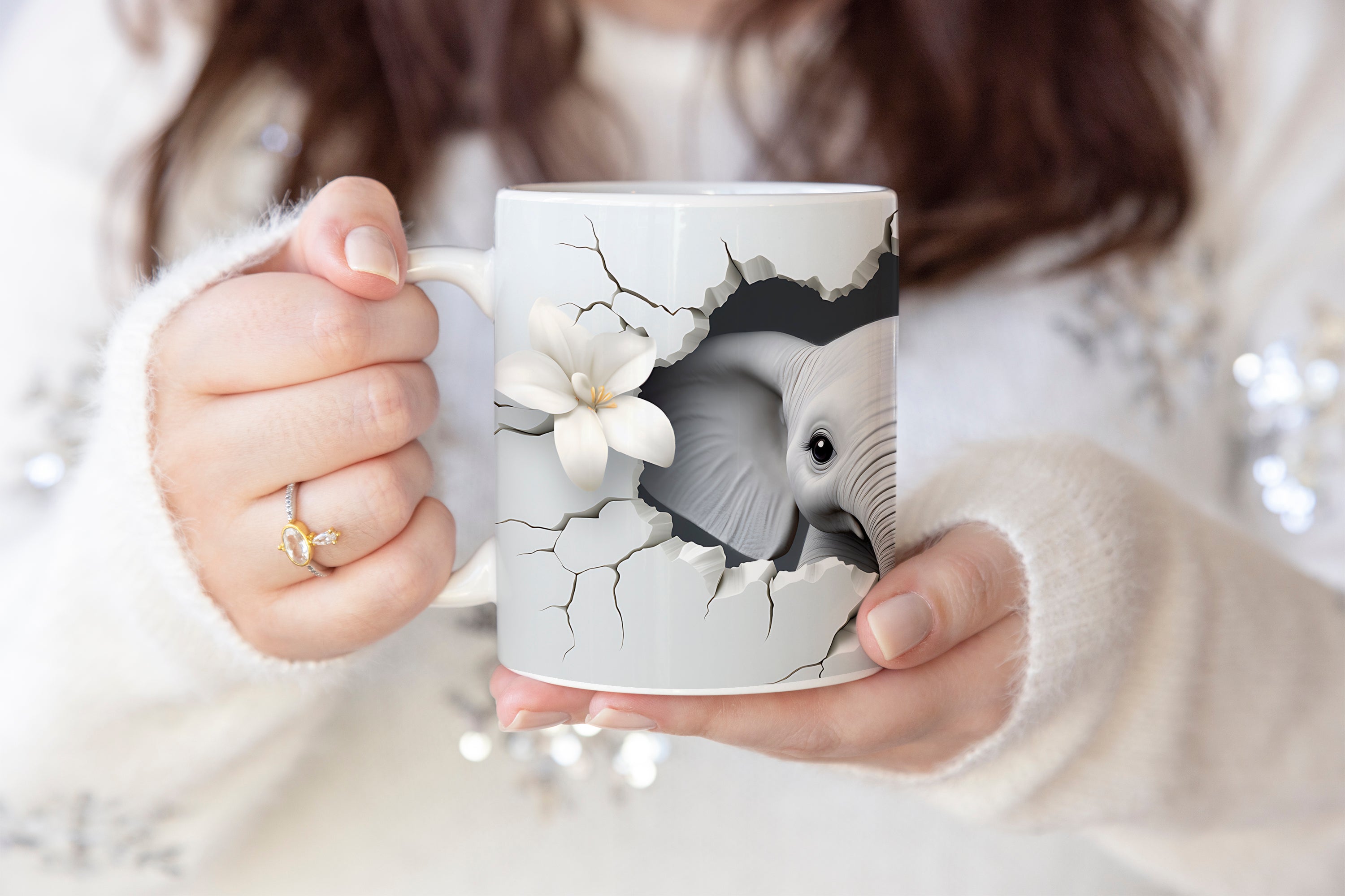 Süße Elefanten Tasse aus Keramik | Bedruckte Kaffeetasse für den Morgenkaffee - Prami's