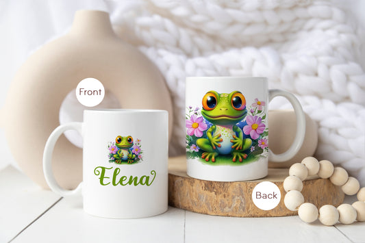 Süße Frosch Tasse mit Namen | Personalisierte, Bedruckte Kaffeetasse