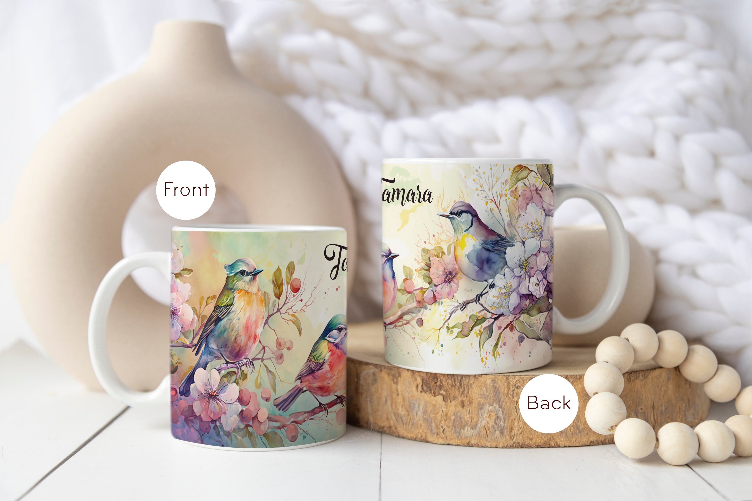 Personalisierte Kaffeetasse Vögel | Tasse mit Wunschnamen - Prami's