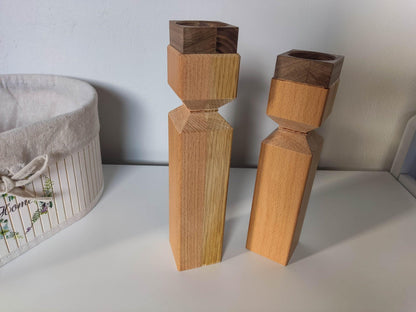 2er Set Teelichthalter aus Holz | Holzdekoration aus Eiche, Buche und Nuss - Prami's