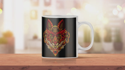 Personalisierte Tasse mit Namen und Wolf Motiv Steampunk Style | Bedruckte Keramik Kaffeetasse