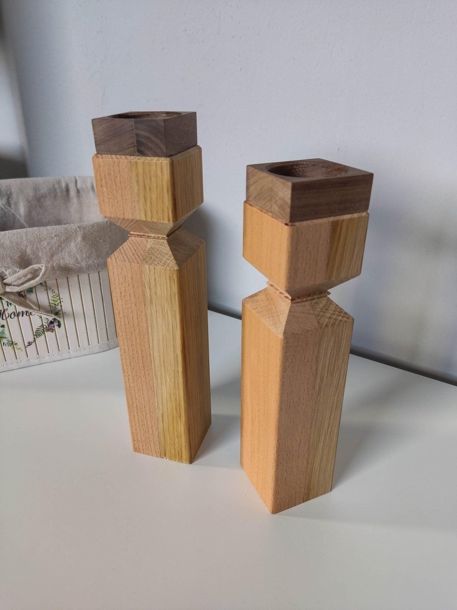 2er Set Teelichthalter aus Holz | Holzdekoration aus Eiche, Buche und Nuss - Prami's