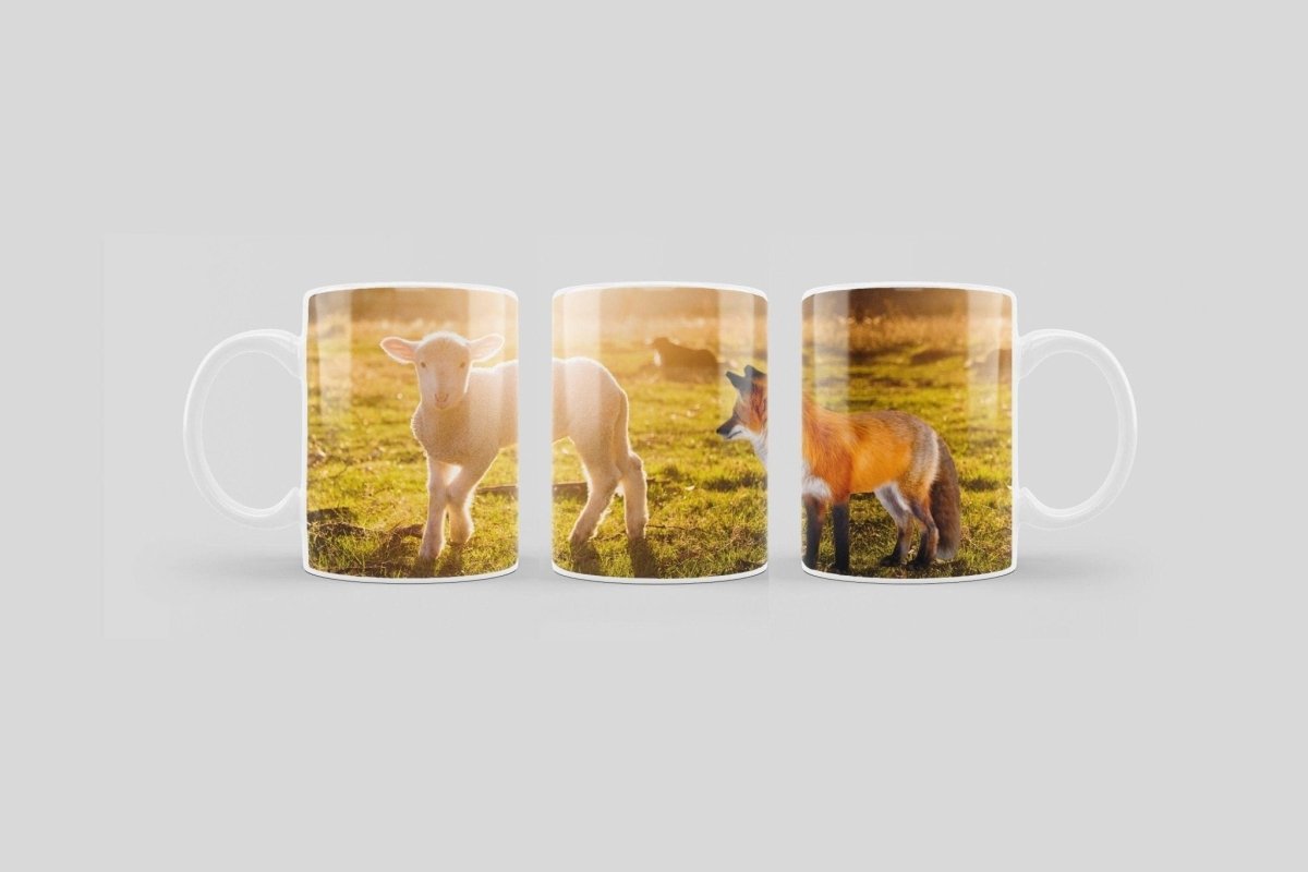 Bedruckte Kaffeetasse Fuchs und Lamm | Tasse aus Keramik - Prami's