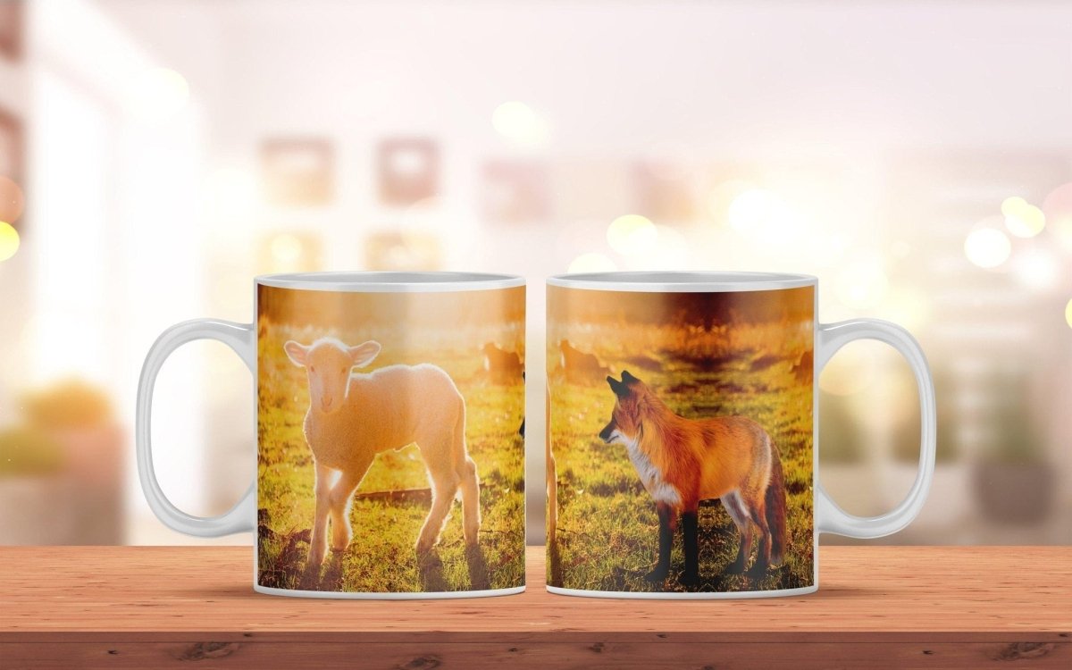 Bedruckte Kaffeetasse Fuchs und Lamm | Tasse aus Keramik - Prami's