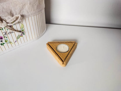 Design Teelichthalter Dreieck aus Holz | Eichenholz Teelichthalter - Prami's