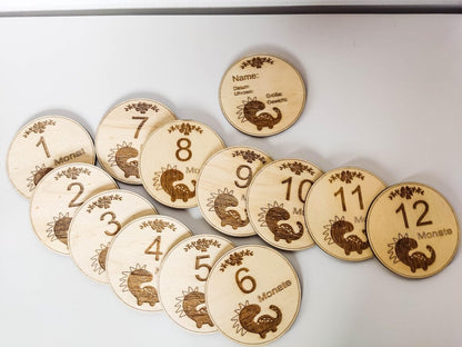 13 Bezaubernde Dino-Meilensteinkarten aus Holz - Das perfekte Geschenk zur Geburt oder Babyparty - Prami's