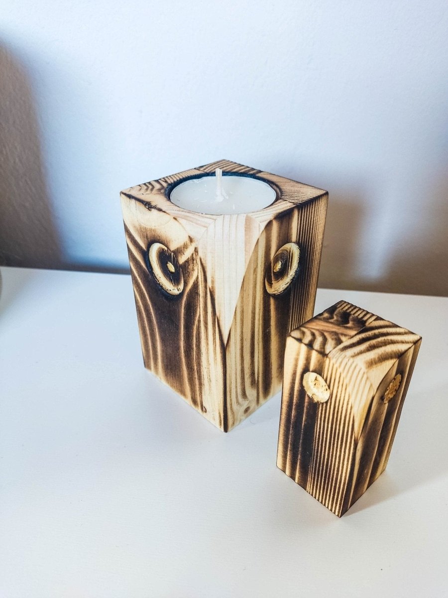 Eulen Teelichthalter aus Holz | Eulen Dekoration bestehend aus 2 Eulen - Prami's
