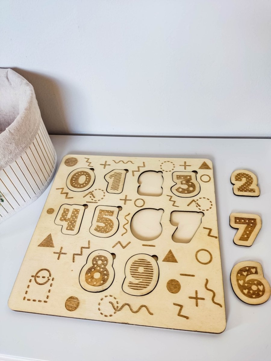 Kinder Steckpuzzle "123" aus Holz | Puzzle für Kleinkinder mit Alphabet Motiven - Prami's