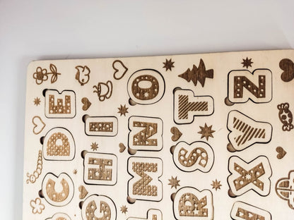 Kinder Steckpuzzle "ABC" aus Holz | Puzzle für Kleinkinder mit Alphabet Motiven - Prami's