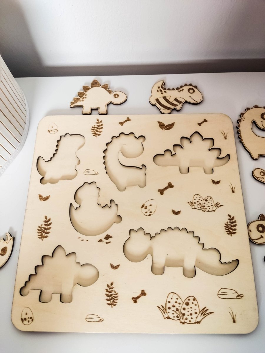 Kinder Steckpuzzle "Dino" aus Holz | Puzzle für Kleinkinder mit Dinosaurier Motiven - Prami's