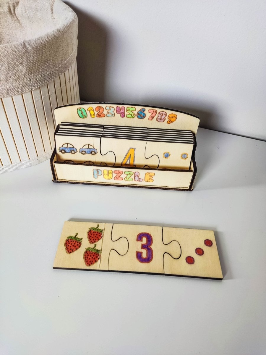 Kinder Zahlenpuzzle "123" aus Holz mit Box | Puzzle für Kleinkinder mit Zahlen Motiven - Prami's