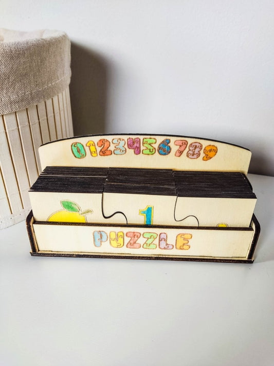 Kinder Zahlenpuzzle "123" aus Holz mit Box | Puzzle für Kleinkinder mit Zahlen Motiven - Prami's