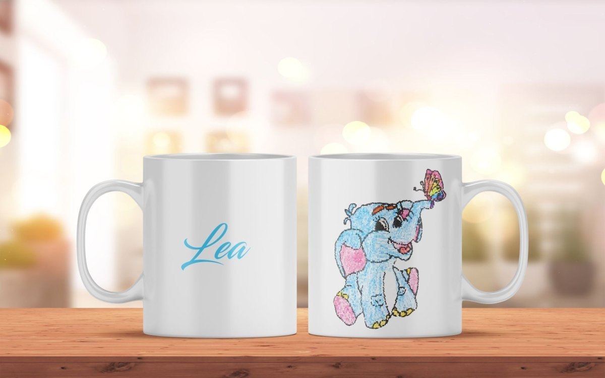 Kindertasse mit Namen und Elefant | Personalisierte Tasse für Kinder - Prami's