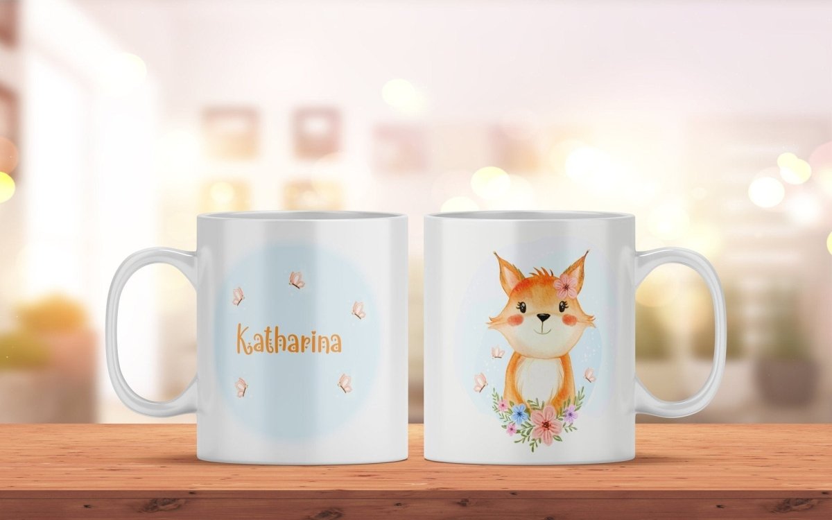 Kindertasse mit Namen und Fuchs | Personalisierte Tasse für Kinder - Prami's