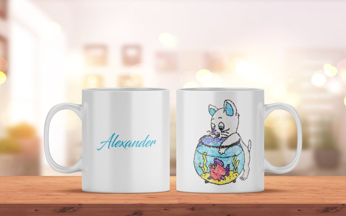 Kindertasse mit Namen und Katze | Personalisierte Tasse für Kinder - Prami's