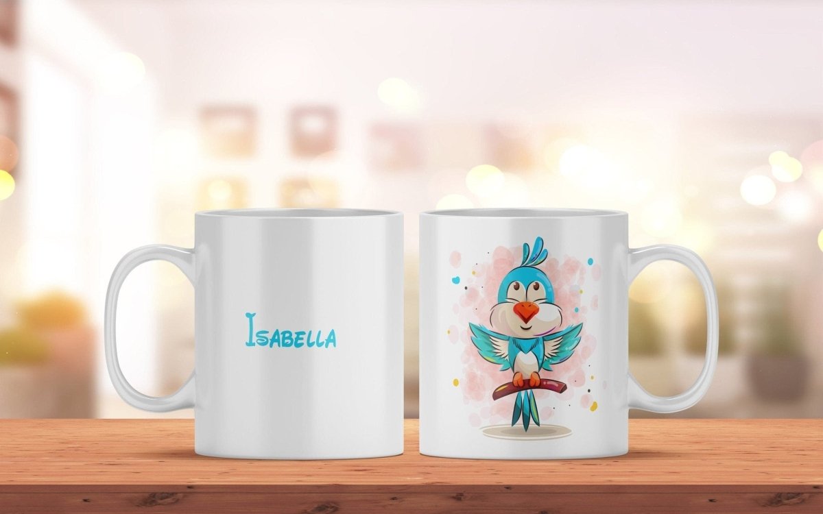 Kindertasse mit Namen und Vogel | Personalisierte Tasse für Kinder - Prami's