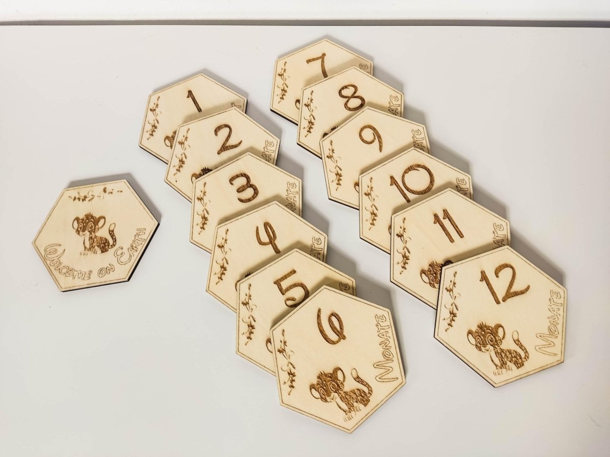 13-teiliges Set aus Holz Meilensteinkarten für Babys erstes Jahr mit süßem Leopardenmotiv - Prami's