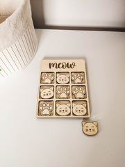 Personalisierbares TicTacToe "Katze" Spiel aus Holz | Brettspiel mit Namen und Katzen - Prami's