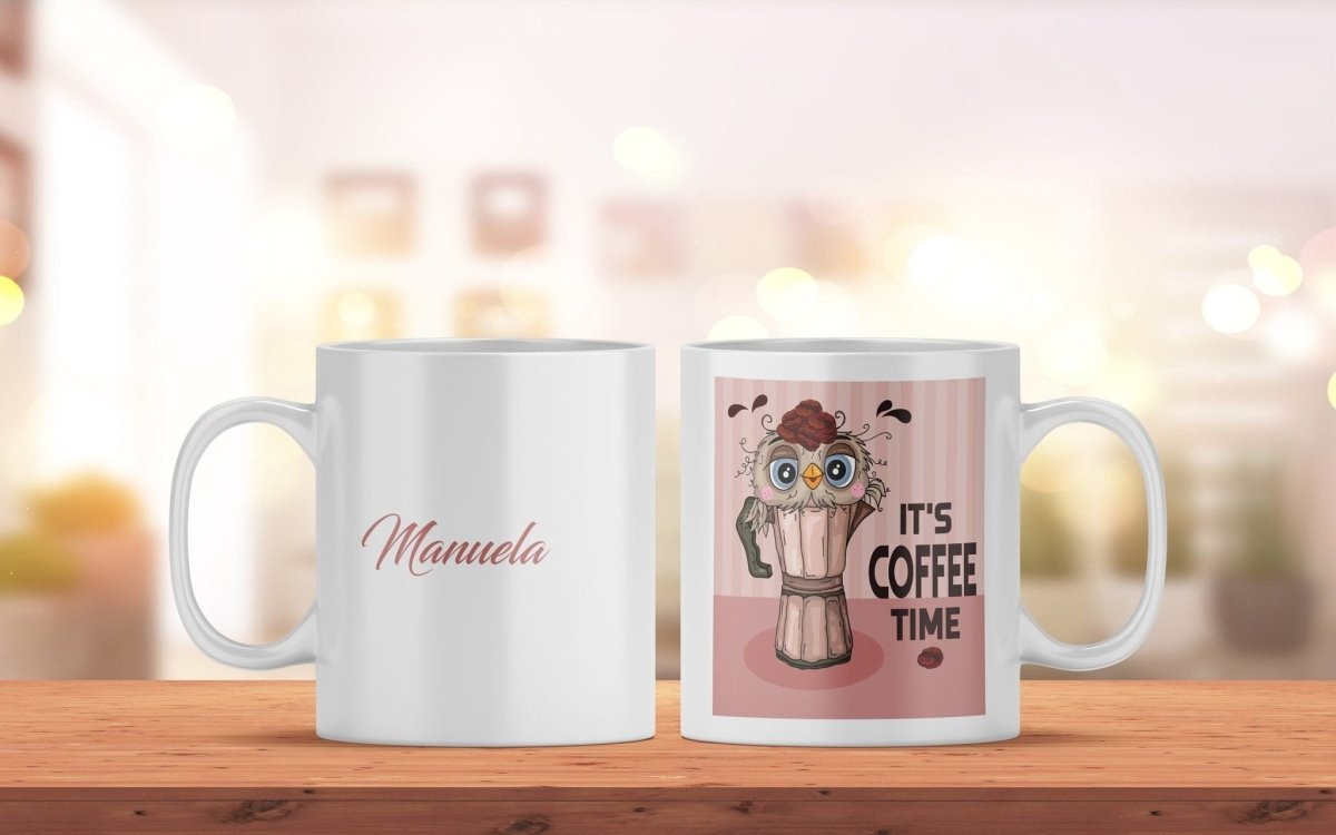 Personalisierte Kaffeetasse mit Namen und Eulen Motiv | Bedruckte Tasse aus Keramik - Prami's