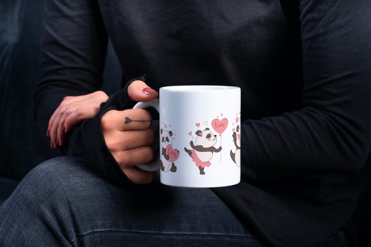 Personalisierte Kaffeetasse mit Panda Bären und Name | Bedruckte Tasse aus Keramik - Prami's