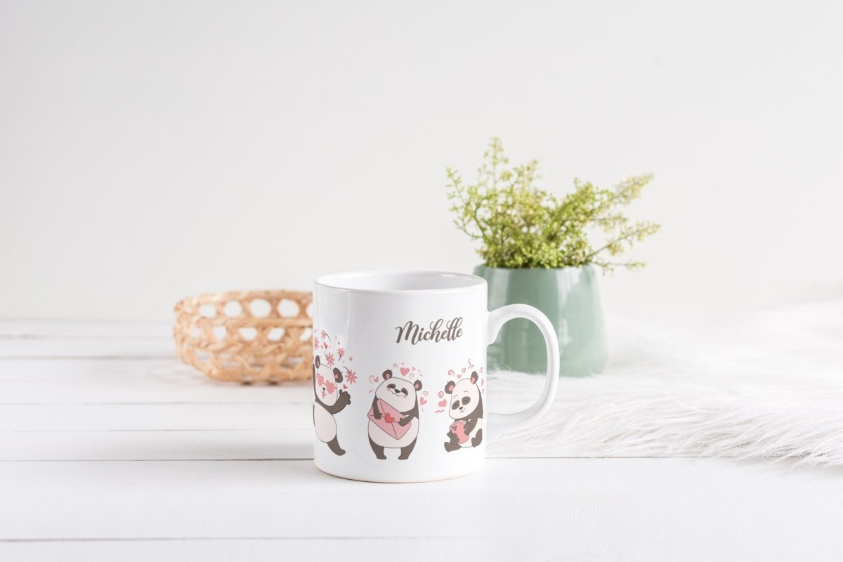 Personalisierte Kaffeetasse mit Panda Bären und Name | Bedruckte Tasse aus Keramik - Prami's