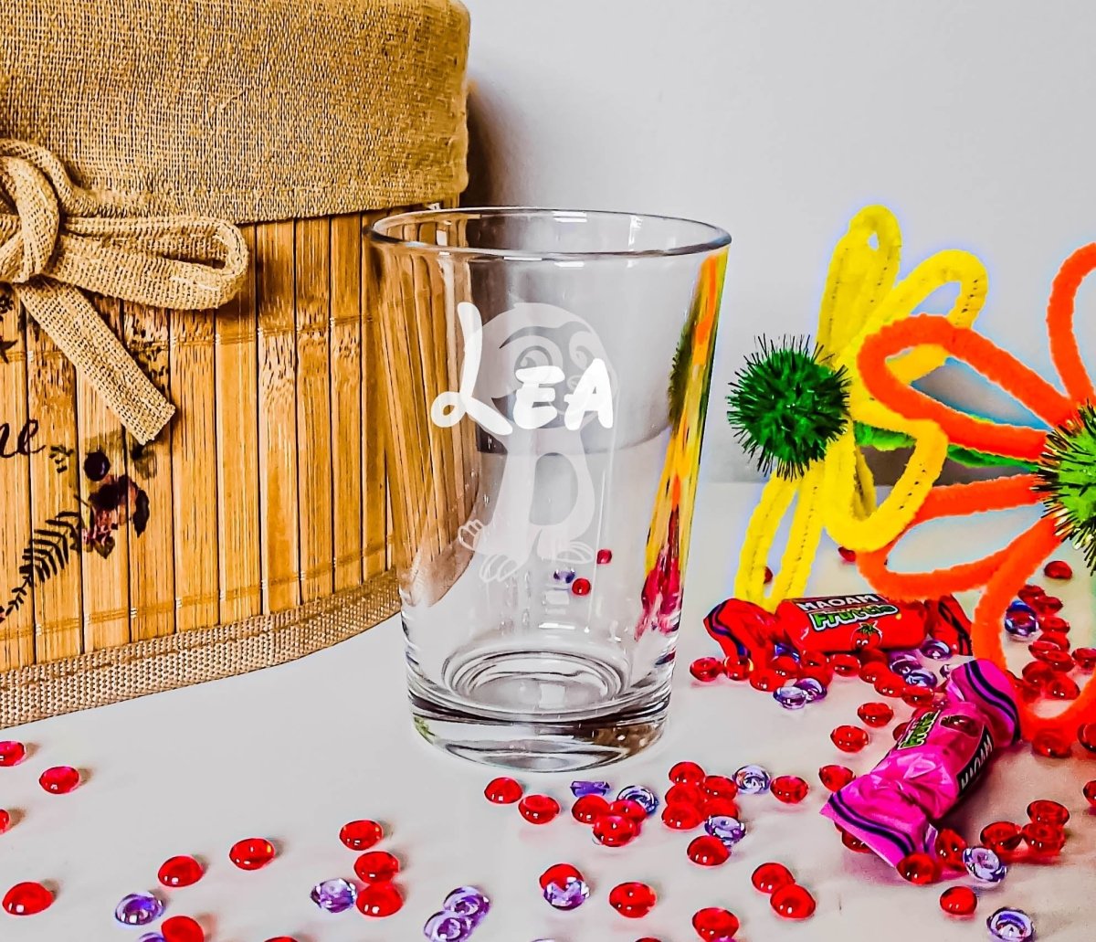 Personalisiertes Kinderglas mit Namen und Faultier | Trinkglas mit Gravur - Prami's