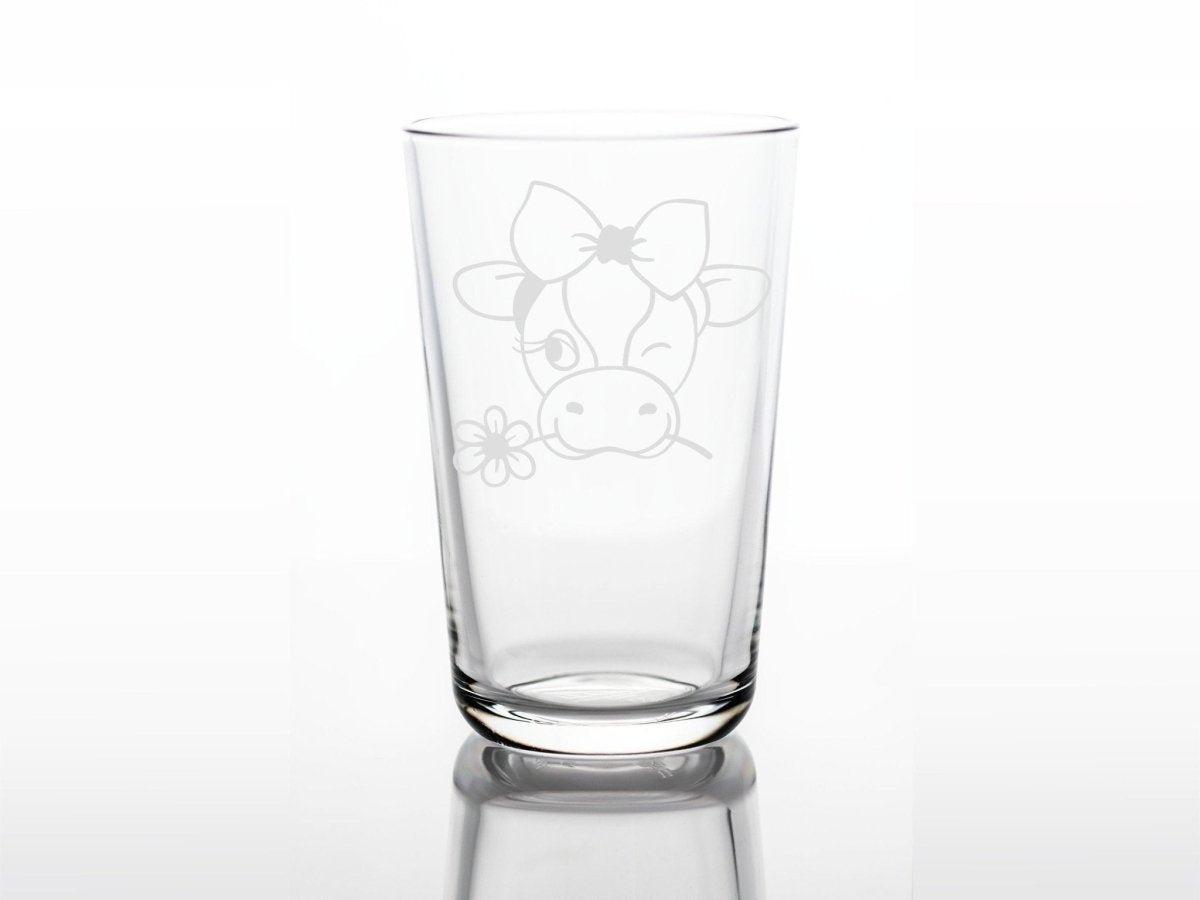Personalisiertes Kinderglas mit Namen und Kuh | Trinkglas mit Gravur - Prami's
