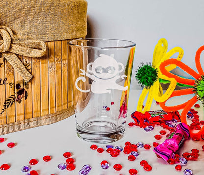 Personalisiertes Kinderglas mit Namen und Ninja Affe | Trinkglas mit Gravur - Prami's