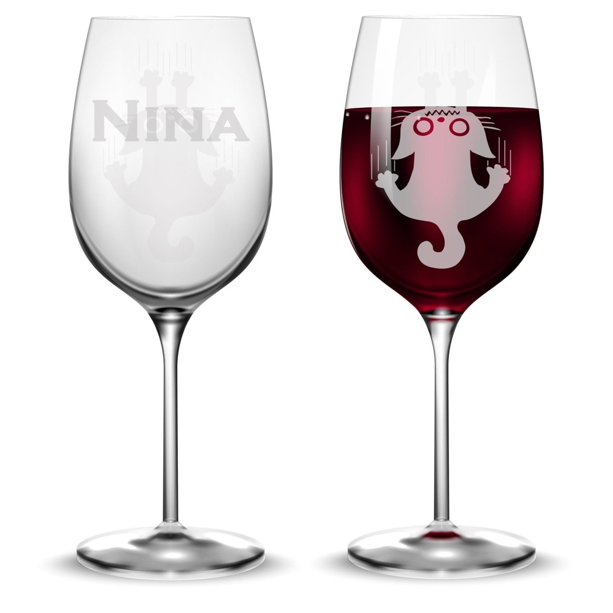 Personalisiertes Weinglas mit Name und Katze | Longdrink Glas mit Gravur - Prami's