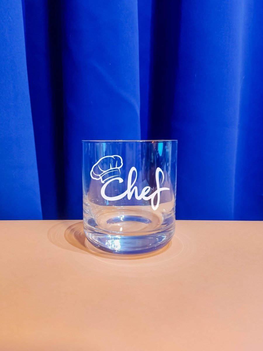 Personalisiertes Whiskyglas mit Name und Chef Koch Motiv | Whisky Glas mit Gravur - Prami's
