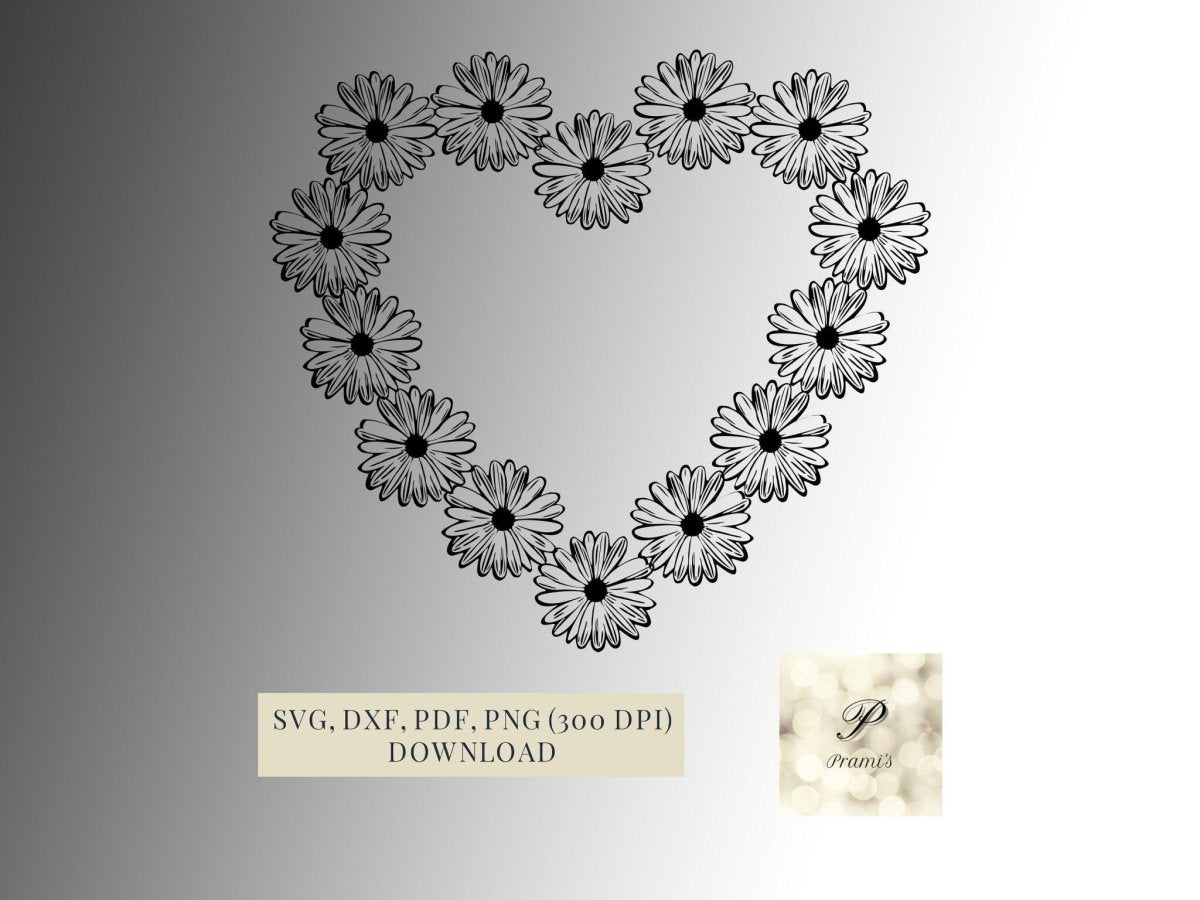 Plotterdatei Gänseblümchen Herz Kranz SVG Datei für Cricut | Blumen Design | Digitaler Download - Prami's