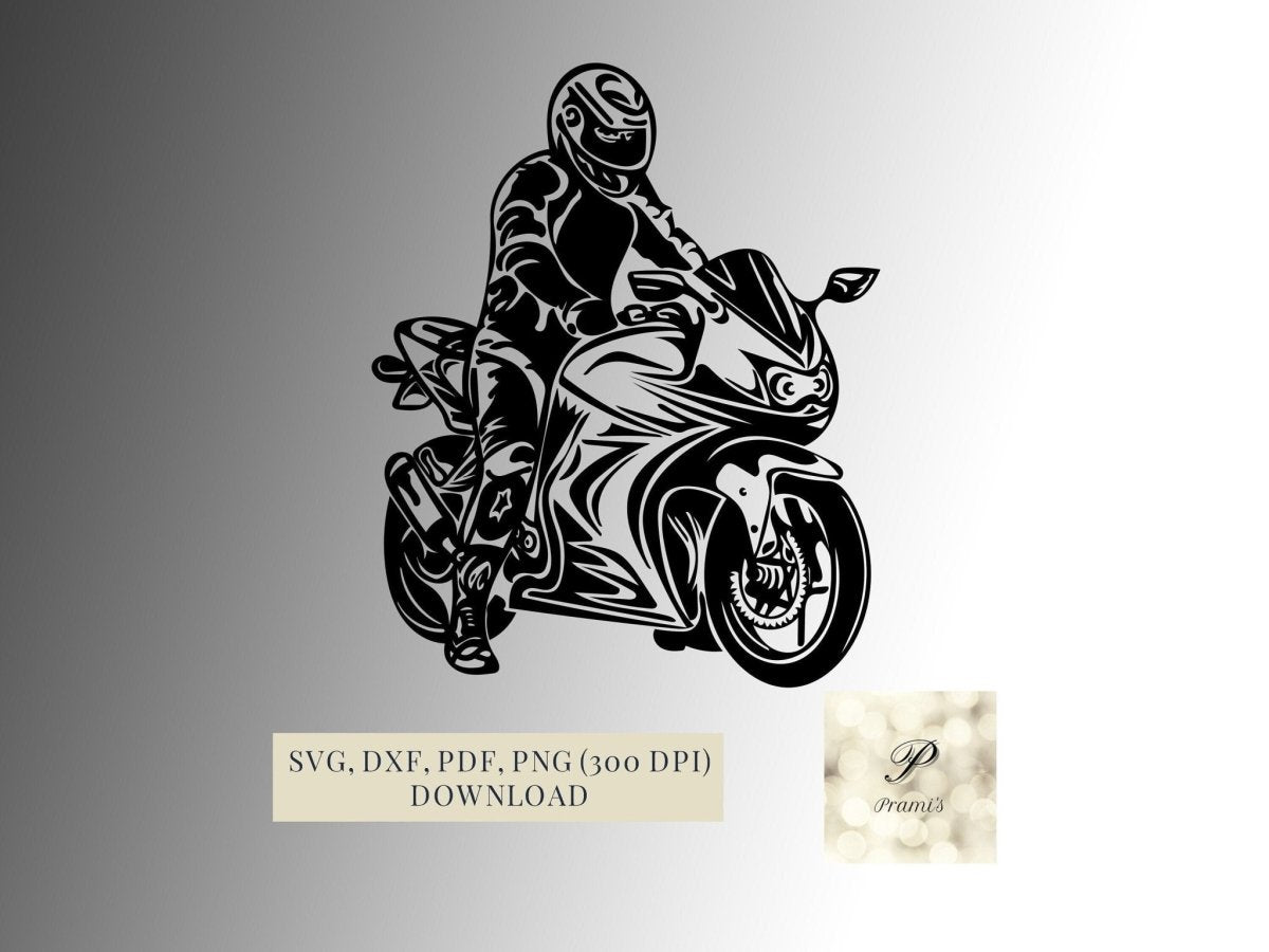 Plotterdatei Motorrad Fahrer SVG Datei für Cricut, Motorrad Design Digital Download für Bastel- und Plotterprojekte - Prami's