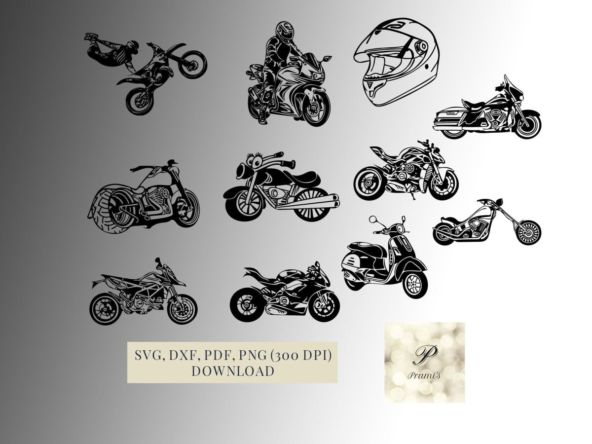 Plotterdatei Motorrad Set SVG Datei für Cricut | Motorrad SVG Design | Digital Download - Prami's
