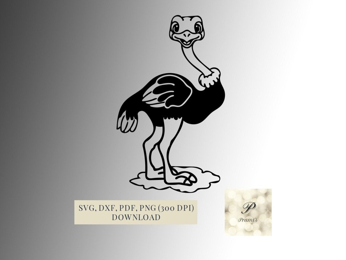 Plotterdatei Strauß SVG Datei für Cricut, Strauß Design Digital Download süßes Vogel Strauß Motiv - Prami's