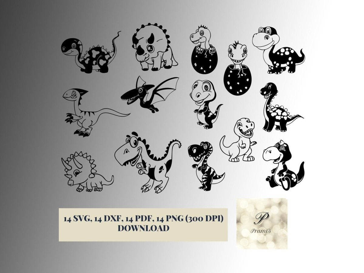 Plotterdatei Süßes Dinosaurier Set SVG Dateien für Cricut, lustige Dino Design - Prami's