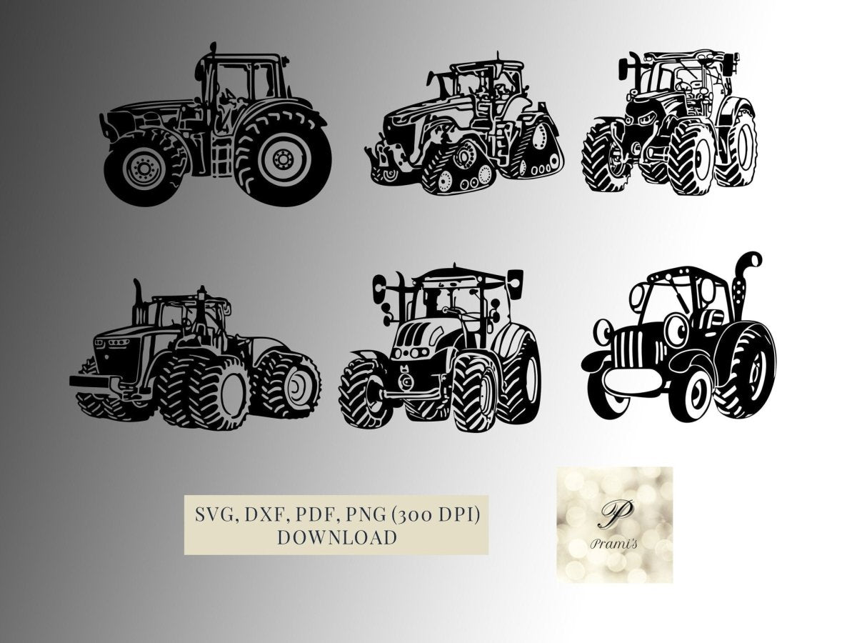 Plotterdatei Traktor Set SVG Datei für Cricut | 6 Traktor Bauernhof Designs | Digitaler Download - Prami's