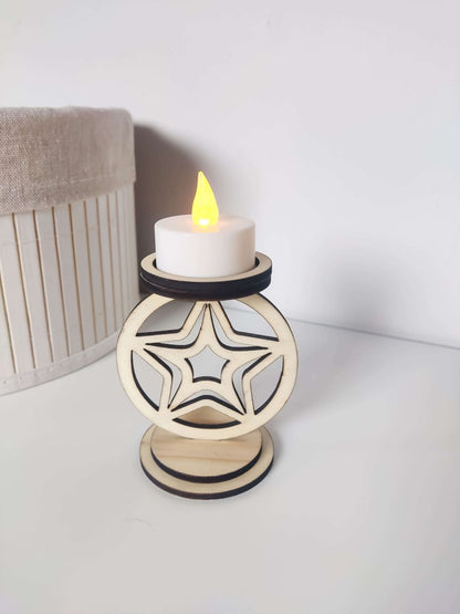 Teelichthalter aus Holz Schneeflocke, Rentier oder Stern Design | Winter Dekoration | Kerzenhalter Geschenkidee - Prami's